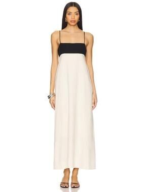 NIA Clove Dress in Ecru maxi ivory and black
